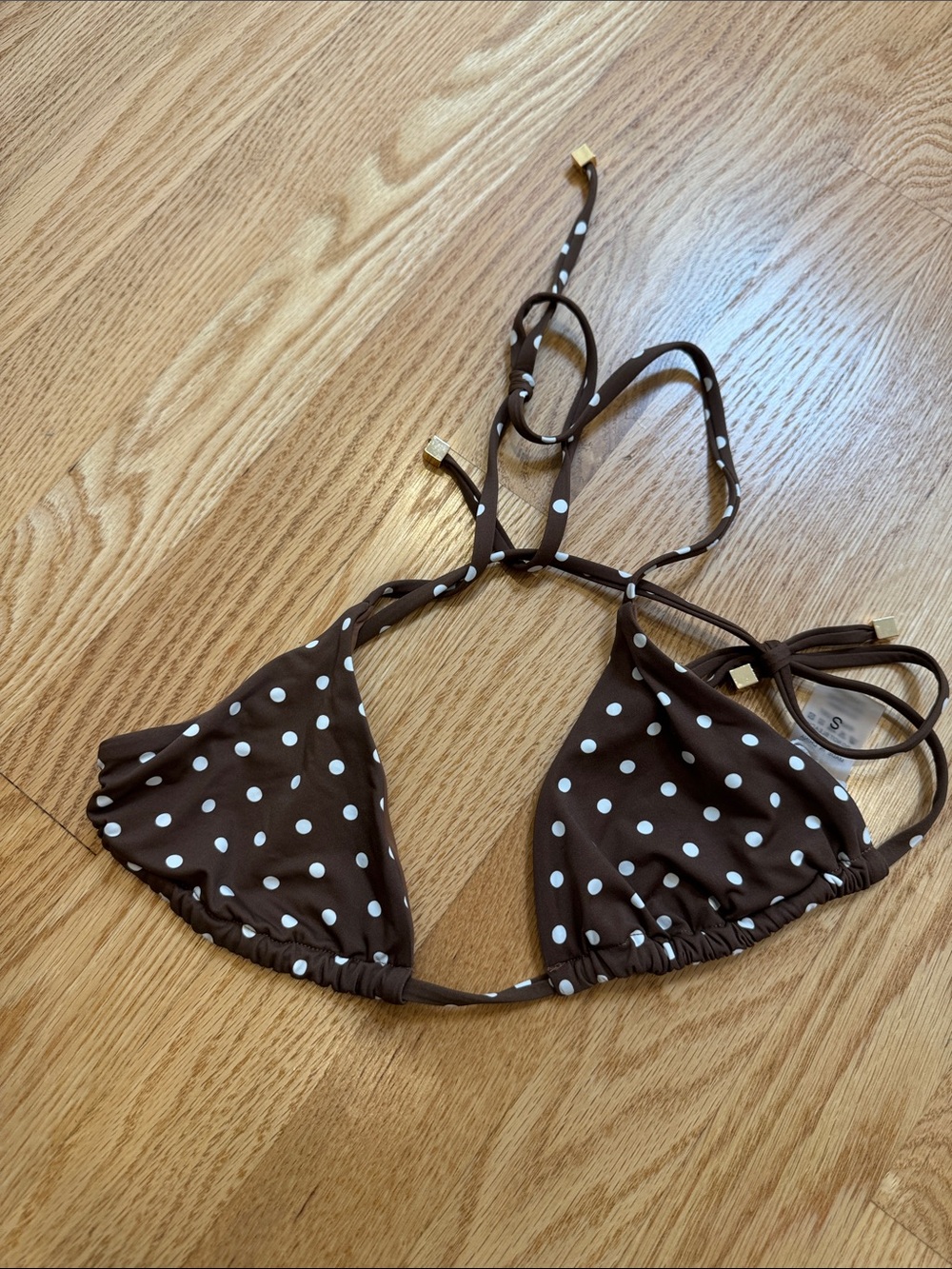 Brown Polka Dot Triangle Bikini Top